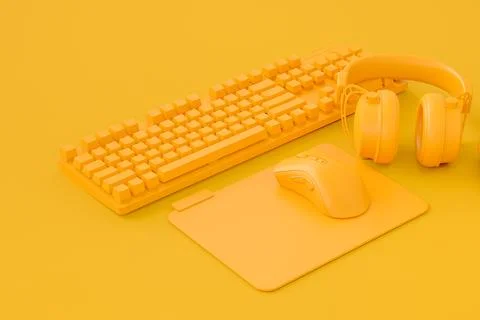 Modern home office setup featuring keyboard, mouse and headphones Stock Illustration