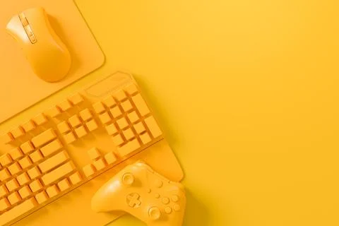 Modern home office setup featuring keyboard, gaming controllers and mouse Stock Illustration