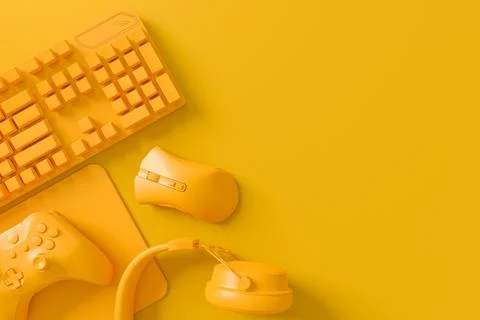 Modern home office setup featuring keyboard, gaming controllers and headphone Stock Illustration