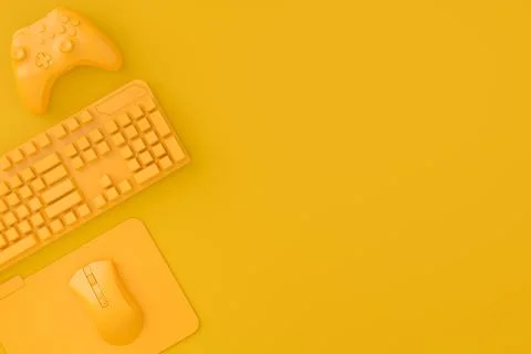 Modern home office setup featuring keyboard, gaming controllers and mouse Stock Illustration