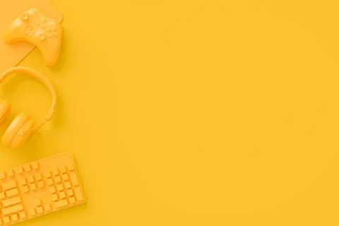 Modern home office setup featuring keyboard, gaming controllers and headphone Stock Illustration