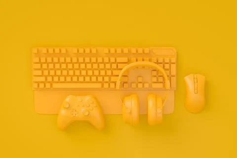 Modern home office setup featuring keyboard, gaming controllers and headphones Stockillustratie