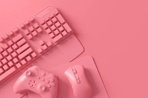 Modern home office setup featuring keyboard, gaming controllers and mouse Stock Illustration