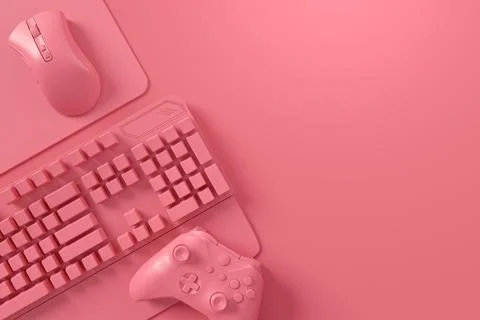 Modern home office setup featuring keyboard, gaming controllers and mouse Stock Illustration