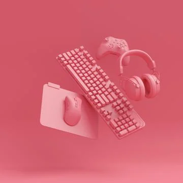 Modern home office setup featuring keyboard, gaming controllers and headphone 스톡 일러스트