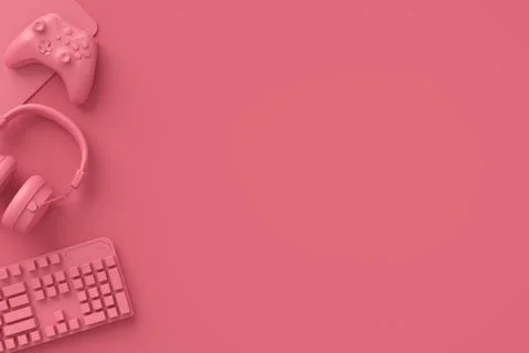 Modern home office setup featuring keyboard, gaming controllers and headphone 스톡 일러스트