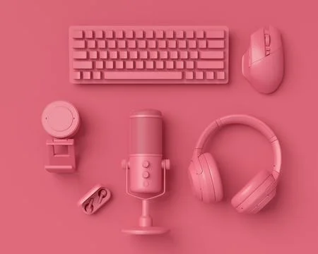 Modern home office setup featuring keyboard, VR glasses and headphones Stockillustratie