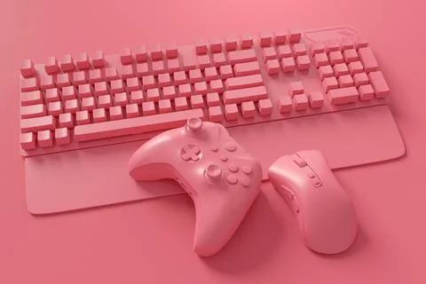 Modern home office setup featuring keyboard, gaming controllers and mouse Stock Illustration