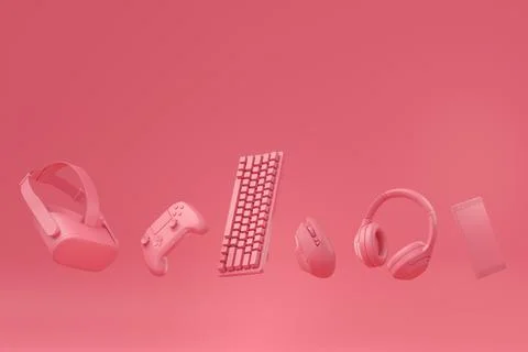 Modern home office setup featuring keyboard, gaming controllers and headphone Stock Illustration
