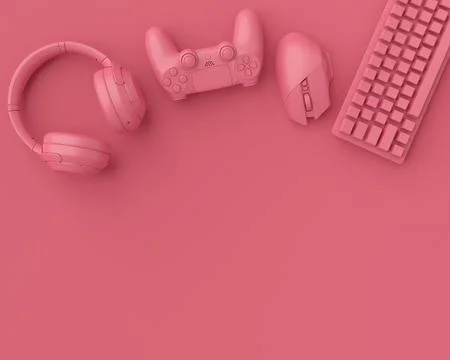 Modern home office setup featuring keyboard, gaming controllers and headphone 스톡 일러스트