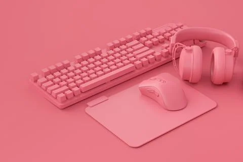 Modern home office setup featuring keyboard, mouse and headphones Stock Illustration