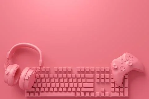 Modern home office setup featuring keyboard, gaming controllers and headphone Stock Illustration