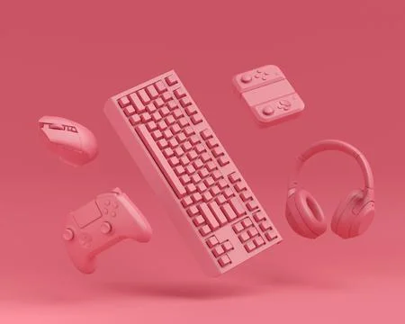 Modern home office setup featuring keyboard, gaming controllers and headphone 스톡 일러스트