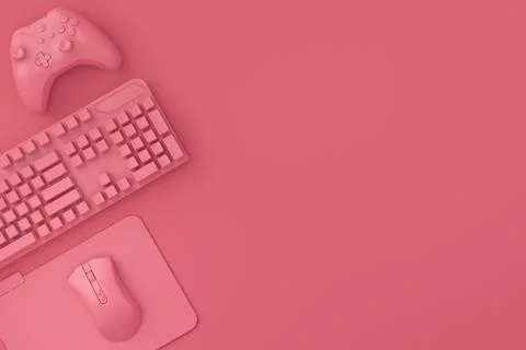 Modern home office setup featuring keyboard, gaming controllers and mouse Stock Illustration