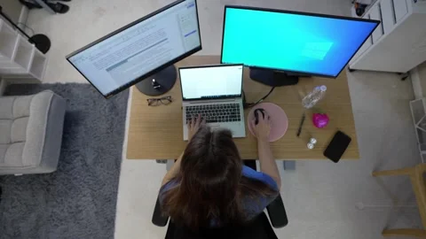 Modern Home Office, Top View of Woman's Workstation Stock Footage 304476535