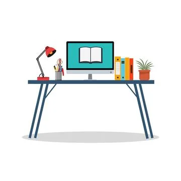 Modern home office workspace setup with computer and office supplies 스톡 일러스트