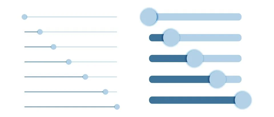 Modern  horizontal UI sliders with progress bars Illustrazione stock