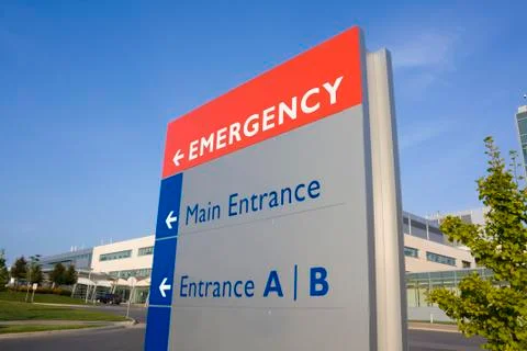 Modern hospital and emergency sign Stock Photos