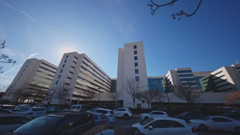 Modern Hospital Complex with Bicycle Path in Valencia Stock Footage 329961742