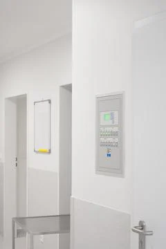 Modern Hospital Interior with Control Panel and Whiteboard Stock Photos