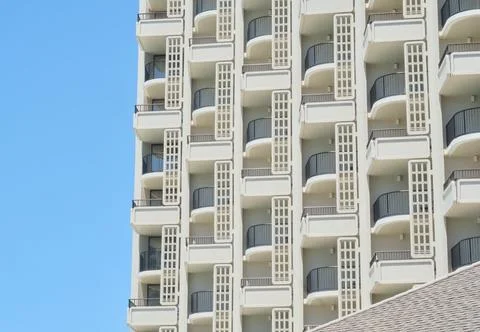 Modern Hotel Balcony Architecture Pattern Against Clear Blue Sky Hawaii Photos