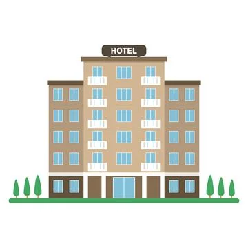 Modern hotel building vector illustration with sign isolated on white Ilustración de archivo