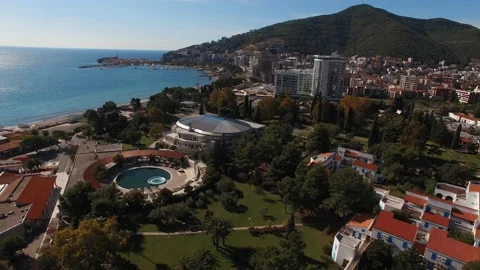 Modern hotel complexes on the coast of Budva. Montenegro Stock Footage 234226057