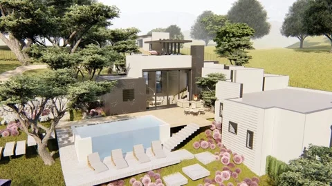 Modern house 3d rendering Stock Footage 152715376