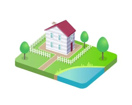 Modern House 3D Vector Isolated, Cottage Building Ilustración de archivo