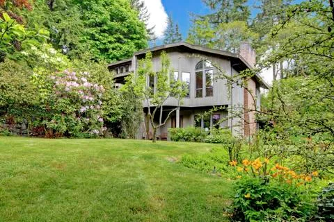 Modern house. backyard view Stock Photos