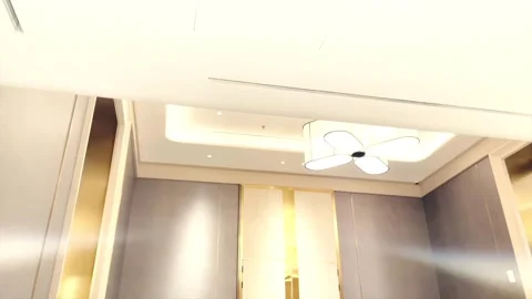 Modern house ceiling with elegant flower shaped lamp and gold accents Video stock 333637673