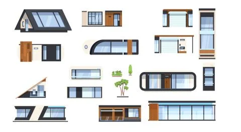 Modern House Elements Set Real Estate Building Sign Home Design Icons Collection Ilustración de archivo