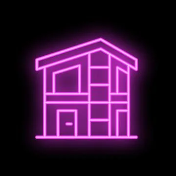 Modern house facade drawing with glowing neon purple light Ilustración de archivo