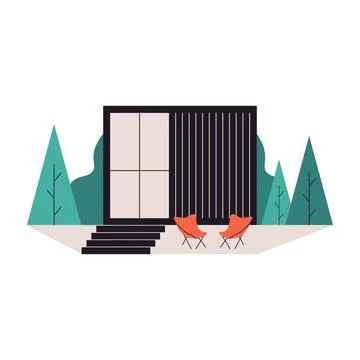Modern house. Flat facade wall roof window, frame house exterior scandinavian Stock Illustration