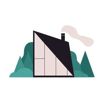 Modern house. Flat facade wall roof window, scandinavian architecture building Stock Illustration