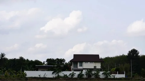 Modern house with green tree, Big house surround with nice nature Stock Footage 126815381