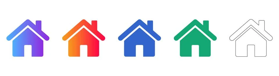 Modern House Icon Set in Multiple Colors Ilustração Stock