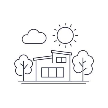 Modern house line art, vector Ilustração Stock