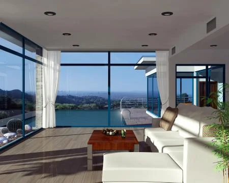 Modern House with Pool Illustration