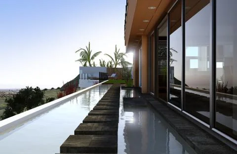 Modern House with Pool Illustration