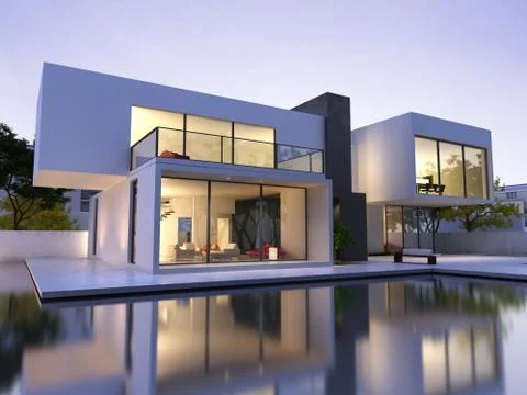 Modern house with pool Stock Illustration
