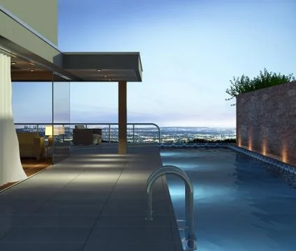 Modern house with pool Stock Photos