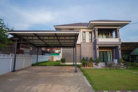 Modern house with sky Stock Photos