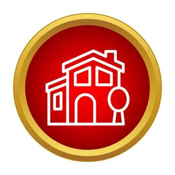 Modern house symbol inside red circular button Ilustración de archivo