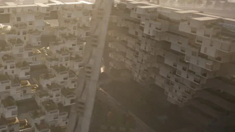 Modern housing complex with balcony gardens in urban setting Vídeo Stock 344866333