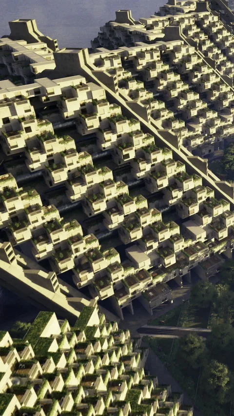Modern housing complex built on a steep hillside in a city setting Stock Footage 331393104