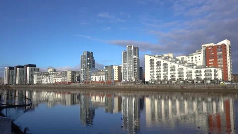 Modern housing on the River Clyde, Partick District, Glasgow, Scotland Stock Footage 228883372