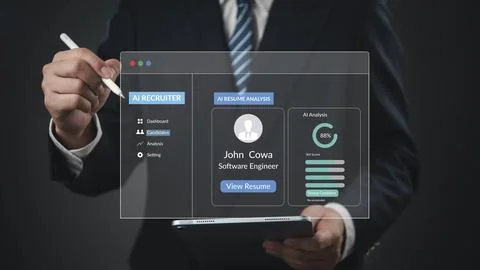 Modern HR technology using artificial intelligence to evaluate candidate sk.. 스톡 사진