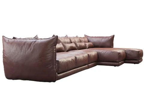 Modern huge brown corner leather sofa with chaise lounge. 3d render Stock Illustration