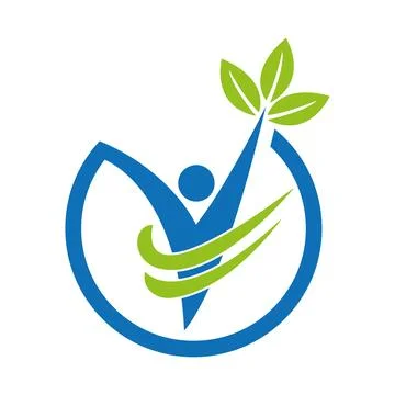 Modern human check mark Wellness health and Leaf logo design vector. Stock Illustration